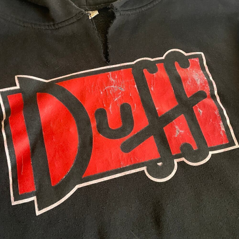 Vintage Duff Hoodie Sweatshirt Black Red Mens Large Homer Simpsons Beer 90s Y2K - Picture 3 of 11